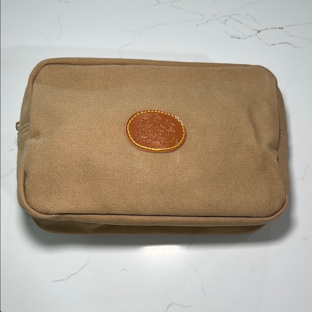 Ralph Lauren tan khaki toiletry make up bag for travel pouch